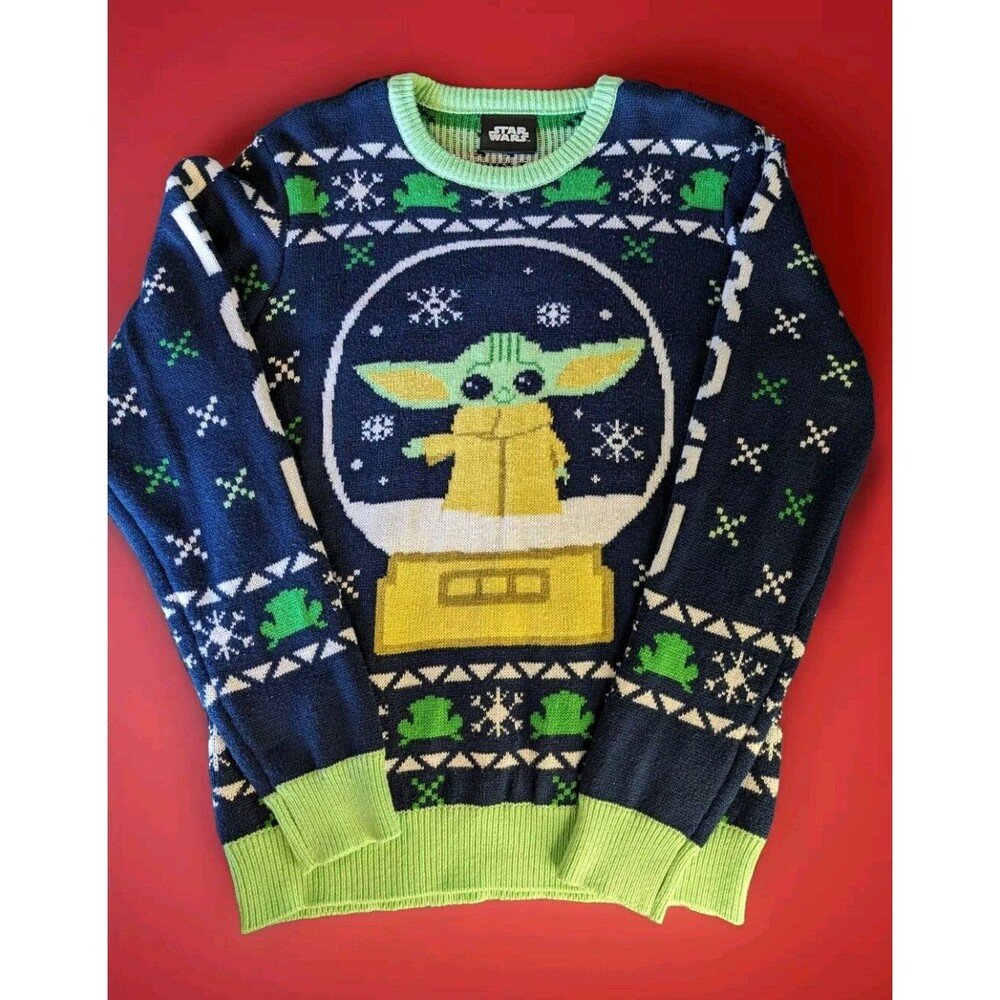 Christmas Sweater Star Wars The Mandalorian Grogu Snow Globe Size Large